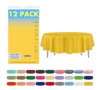 Zimpleware Disposable Premium Plastic Tablecloth, Round, 213.4 cm, Party Tablecloths, Perfect Tablecloth, Round Cover for Any Table up to 1.8 m, Yellow, Pack of 12