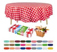 ZIMPLEWARE Disposable Premium Red Plaid Plastic Tablecloth (6 Pack) Round Tablecloth (84") Disposable Party Tablecloths, Perfect Tablecloth for Any