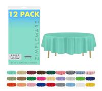 ZIMPLEWARE Premium Aqua Plastic Table Cloth Disposable (12 Pack) Round Tablecloth (84in) Party Table Cloths Disposable, Perfect Table Cloth Round Cover for Any Table Up to 6 Feet