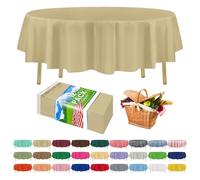 ZIMPLEWARE Premium Beige Plastic Table Cloth Disposable (12 Pack) Round Tablecloth (84in) Party Table Cloths Disposable, Perfect Table Cloth Round Cover for Any Table Up to 6 Feet