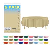 ZIMPLEWARE Premium Beige Plastic Table Cloth Disposable (6 Pack) Round Tablecloth (84in) Party Table Cloths Disposable, Perfect Table Cloth Round Cover for Any Table Up to 6 Feet