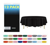 ZIMPLEWARE Premium Black Plastic Table Cloth Disposable (12 Pack) Round Tablecloth (84in) Party Table Cloths Disposable, Perfect Table Cloth Round Cover for Any Table Up to 6 Feet