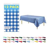 ZIMPLEWARE Premium Blue Gingham Checkered Plastic Table Cloth Disposable (12 Pk) Plastic Tablecloths for Rectangle Tables (54in x 108in) Party Table Cloths Disposable for 6ft to 8ft Rectangle Tables