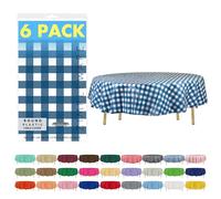 ZIMPLEWARE Premium Blue Gingham Checkered Plastic Table Cloth Disposable (6 Pack) Round Tablecloth (84in) Party Table Cloths Disposable, Perfect Table Cloth Round Cover for Any Table Up to 6 Feet