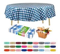 ZIMPLEWARE Premium Blue Gingham Checkered Plastic Table Cloth Disposable (6 Pack) Round Tablecloth (84in) Party Table Cloths Disposable, Perfect Table Cloth Round Cover for Any Table Up to 6 Feet