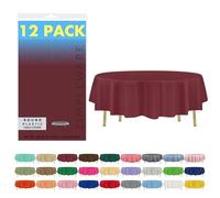 ZIMPLEWARE Premium Burgundy Plastic Table Cloth Disposable (12 Pack) Round Tablecloth (84in) Party Table Cloths Disposable, Perfect Table Cloth Round Cover for Any Table Up to 6 Feet