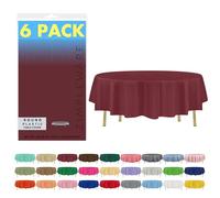 ZIMPLEWARE Premium Burgundy Plastic Table Cloth Disposable (6 Pack) Round Tablecloth (84in) Party Table Cloths Disposable, Perfect Table Cloth Round Cover for Any Table Up to 6 Feet