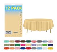 ZIMPLEWARE Premium Ivory Plastic Table Cloth Disposable (12 Pack) Round Tablecloth (84in) Party Table Cloths Disposable, Perfect Table Cloth Round Cover for Any Table Up to 6 Feet