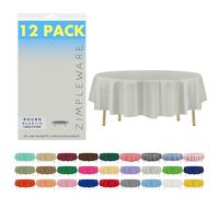 ZIMPLEWARE Premium Light Grey Plastic Table Cloth Disposable (12 Pack) Round Tablecloth (84in) Party Table Cloths Disposable, Perfect Table Cloth Round Cover for Any Table Up to 6 Feet