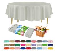 ZIMPLEWARE Premium Light Grey Plastic Table Cloth Disposable (6 Pack) Round Tablecloth (84in) Perfect for Tables Up to 6 Feet
