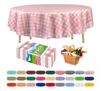 ZIMPLEWARE Premium Pink Gingham Checkered Plastic Table Cloth Disposable (12 Pack) Round Tablecloth (84in) Party Table Cloths Disposable, Perfect Table Cloth Round Cover for Any Table Up to 6 Feet