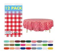 ZIMPLEWARE Premium Red Gingham Checkered Plastic Table Cloth Disposable (12 Pack) Round Tablecloth (84in) Party Table Cloths Disposable, Perfect Table Cloth Round Cover for Any Table Up to 6 Feet