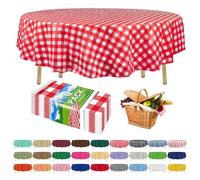 ZIMPLEWARE Premium Red Gingham Checkered Plastic Table Cloth Disposable (12 Pack) Round Tablecloth (84in) Party Table Cloths Disposable, Perfect Table Cloth Round Cover for Any Table Up to 6 Feet