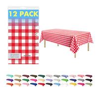 ZIMPLEWARE Premium Red Gingham Checkered Plastic Table Cloth Disposable (12 Pk) Plastic Tablecloths for Rectangle Tables (54in x 108in) Party Table Cloths Disposable for 6ft to 8ft Rectangle Tables