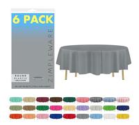 ZIMPLEWARE Premium Silver Plastic Table Cloth Disposable (6 Pack) Round Tablecloth (84in) Party Table Cloths Disposable, Perfect Table Cloth Round Cover for Any Table Up to 6 Feet