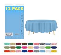 ZIMPLEWARE Premium Sky Blue Plastic Table Cloth Disposable (12 Pack) Round Tablecloth (84in) Party Table Cloths Disposable, Perfect Table Cloth Round Cover for Any Table Up to 6 Feet