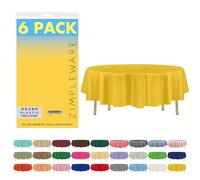 ZIMPLEWARE Premium Yellow Plastic Table Cloth Disposable (6 Pack) Round Tablecloth (84in) Party Table Cloths Disposable, Perfect Table Cloth Round Cover for Any Table Up to 6 Feet
