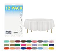 ZIMPLEWARE White 84 Round 12 pack Standard Disposable Plastic Party Tablecloth 84 Inch Round Table Cover By