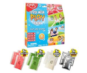 ZIMPLI - 12 Use Mega Play Pack, 3 x Gelli Play, 3 x Slime Play, 3 x Snoball Play & 3 x Crackle Baff, Children's Sensory Toy, DIY Creative Toy, Xmas Present