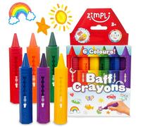 ZIMPLI - 6 Large Bath Crayons, Washable Colourful Kids Bath Pens, Creative Mess-Free Shower Toy, Wipe Clean Bath Fun, Paint Sticks for the Tub, Arts & Crafts