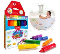 Zimpli Kids 6 Large Bath Crayons, Washable Colourful Kids Bath Pens, Creative Mess-Free Shower Toy, Wipe Clean Bath Fun, Paint Sticks for the Tub,