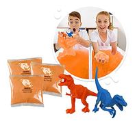 Zimpli Kids Dino Volcanic Play from, Magically turns water into thick, colourful goo, 3 x Orange Gelli Play & 2-piece Dinosaur Figure Playset for Children, Educational Dino Toys for Boys & Girls