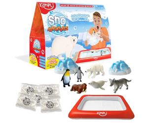 ZIMPLI - Sno Adventures Arctic Pack, 5 Use, 8 x Arctic figures, Inflatable Play Tray, Imaginative Sensory Playset, Artificial Fake Snow Toy, Xmas Gift for Kids