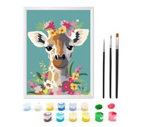 Zimrobin Paint by Numbers for Children Ages 6-12 with Pre-Printed Cardboard, 12 Vibrant Acrylic Paint Pots, a Frame, and 3 Painting Brushes(Giraffe with Garland)