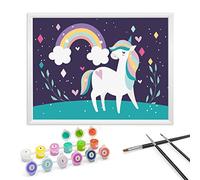 Zimrobin Paint by Numbers for Children Ages 6-12 with Pre-Printed Cardboard, 12 Vibrant Acrylic Paint Pots, a Frame, and 3 Painting Brushes(Happy Unicorn)