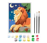 Zimrobin Paint by Numbers for Children Ages 6-12 with Pre-Printed Cardboard, 12 Vibrant Acrylic Paint Pots, a Frame, and 3 Painting Brushes(Proud Lion)