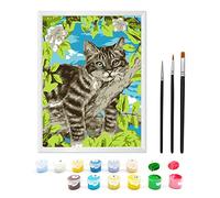 Zimrobin Paint by Numbers for Children Ages 6-12 with Pre-Printed Cardboard, 12 Vibrant Acrylic Paint Pots, a Frame, and 3 Painting Brushes(Lazy Cat)