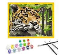 Zimrobin Paint by Numbers for Children Ages 6-12 with Pre-Printed Cardboard, 12 Vibrant Acrylic Paint Pots, a Frame, and 3 Painting Brushes(Cheetah in The Jungle)