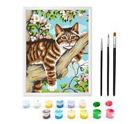 Zimrobin Paint by Numbers for Children Ages 6-12 with Pre-Printed Cardboard, 12 Vibrant Acrylic Paint Pots, a Frame, and 3 Painting Brushes(Cat in The Tree)