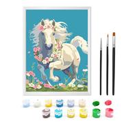 Zimrobin Paint by Numbers for Children Ages 6-12 with Pre-Printed Cardboard, 12 Vibrant Acrylic Paint Pots, a Frame, and 3 Painting Brushes(Beautiful Horse)