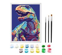 Zimrobin Paint by Numbers from 5, 6, 7 Years, Girls and Boys, Paint by Numbers for Children with Frame, 3 Brushes and Acrylic Paints, 18 x 24 cm (Tyrannosaurus Rex2)