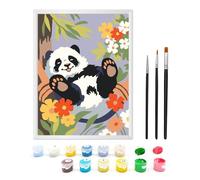 Zimrobin Painting by Numbers from 5 6 7 Years Girls and Boys, Painting by Numbers for Children with Frame, 3 Brushes and Acrylic Paints, 18 x 24 cm (Flowers Panda)