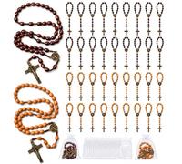 Zimtty 36 Pack Catholic Wooden Rosary Necklace Set - 18 Light Brown & 18 Coffee Color Wood Bead Prayer Rosaries with Metal Crucifix Cross, Prayer Cards & Organza Gift Bags - Religious Bulk Gifts for