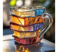 Zimuney Painted Book Mug, Creative 3D Painted Books Coffee Cup, Novelty Unique Books Stack Coffee Mug, Collection Gifts for Literature Lovers,Gifts for Dad
