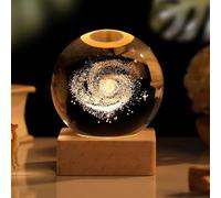 Zimuty 3D Crystal Ball, 3D Planet Model with Wooden Led Base, Solar System Space Galaxy Lamp, Home Decorative Ornament Astronomy Gifts, Night Light for Kids, 60mm (Milky Way)