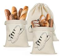 Zimuty Pack of 3 Linen Bread Bags, 30 x 34 cm Linen Bread Bags, Reusable Linen Bags for Bread, Bread Bag Storage, Fresh Linen Bread Bag for Storing Bread, Baguette, Toast, beige, Linen