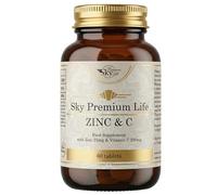 Zinc 25mg Tablets (Citrate & Gluconate) with Vitamin C 200mg - Immune System, Skin, Hair & Cognitive Support - 1-A-Day - 60 Vegan Tablets - Halal, GMP, Made in EU - Sky Premium Life