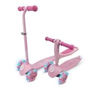 ZINC 3-In-1 Kids Scooter for Ages 1+ - Adjustable 3 Wheeled Scooter with Removeable Seat, Lean ‘n’ Steer, Rear Footbrake & Light Up Wheels - Perfect for Toddlers, Beginners, Boys & Girls, Pink
