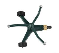 Zinc Alloy 360° Rotating Wheeled Lawn Sprinkler Head for Garden Irrigation - Adjustable Triple-Nozzle Metal Watering System Dark Green 21.5 X 19.5 X 10 Cm