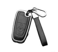 Zinc Alloy and Leather Car Key Cover Case for Focus 4, Edge, Explorer, Fusion, For ranger, F150, F250, F350, Ecosport with 3 But(BLACK+SILVER)