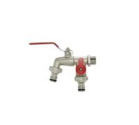 Zinc Alloy Garden Faucet - Industrial & Home Outdoor Water Tap, 1 Inlet, 2 Outlet with Double Nipple, Perfect for Irrigation & Bathroom Use (Red A)