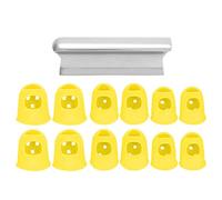 Zinc Alloy Guitar Sliding Bar with Round Tip and Finger Grooves, Includes 12 Silicone Finger Protectors in 3 Sizes for Ukulele and Guitar Slide Playing (Yellow)
