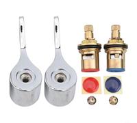 Zinc Alloy Lever Tap Handle Replacement Kit with Solid Brass Chrome Knobs and G1/2 Quarter Turn Valve Cartridge for Deck Mount Basin Faucets, DIY Tap Upgrade