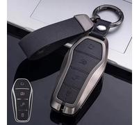 Zinc Alloy Outer Shell with Leather Interior Key Cover for BYD Song Qin Han EV and For Tang DM Vehicles Supporting Standard Key Functions (Black)