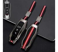 Zinc Alloy Silicone Car Key Fob Case Cover For Porsche Cayenne Macan 918 Carrera (Gun Black B)