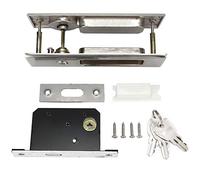 Zinc Alloy Sliding Door Lock Latch Handle Set, Bathroom Balcony Cabinet Door Lock, Smooth Resistant Sliding Door Pull with Keyed Cylinder for Wooden Doors 35 - (Brushed silver square single hook
